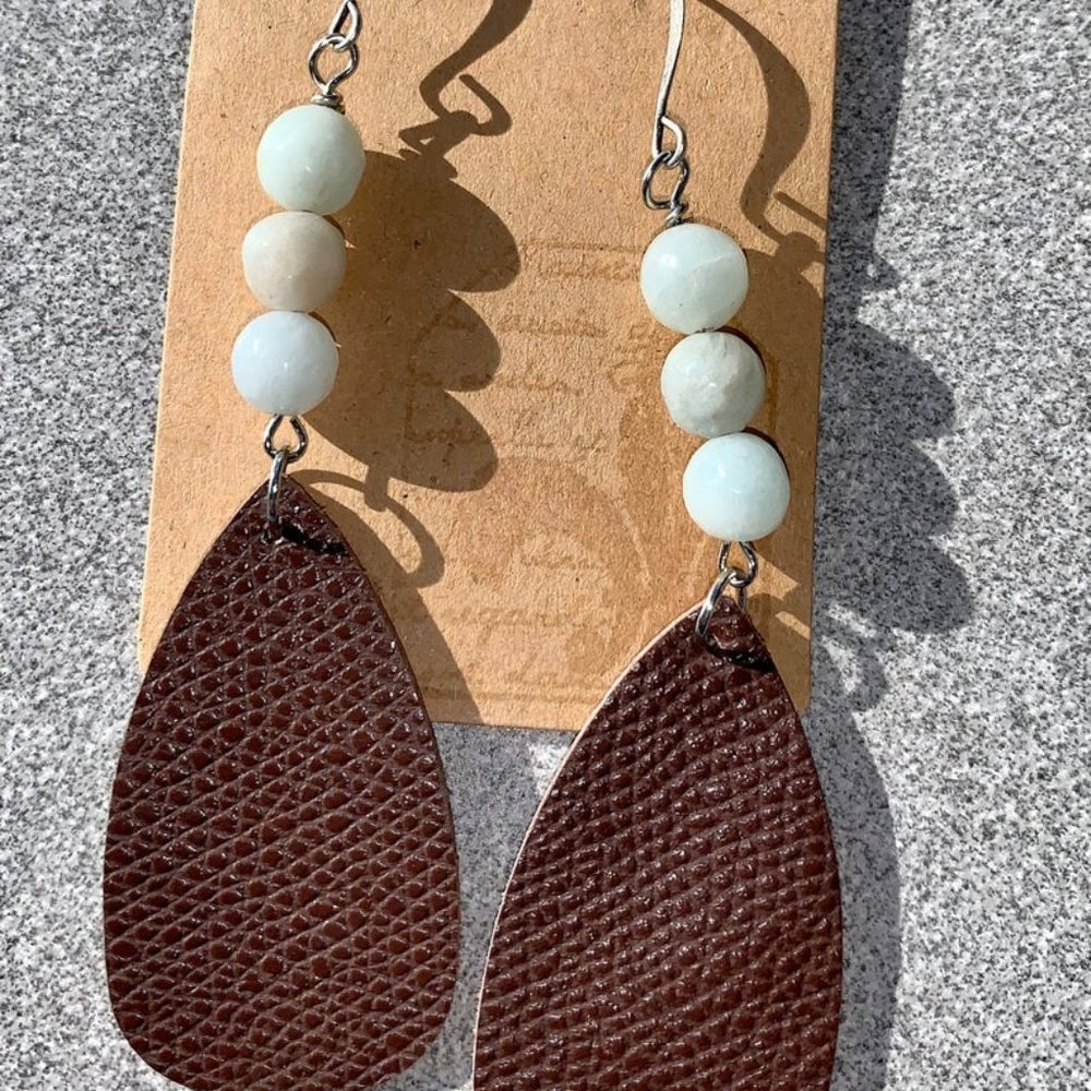 3 for $65 - "Icelandic" leather teardrop earrings
